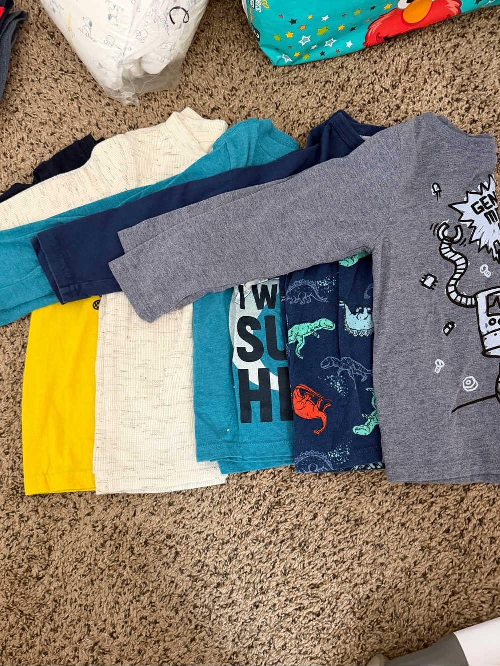 Assorted Boys' Long-Sleeve Graphic Tops - Blue, Teal, Yellow, Gray